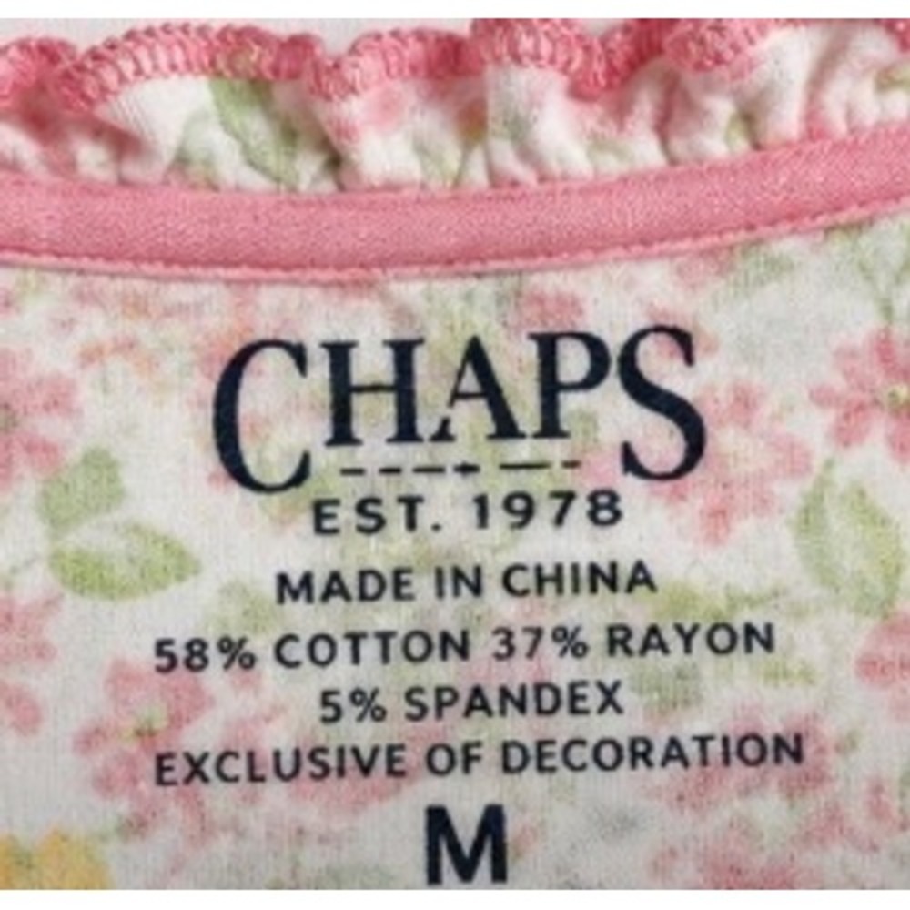 Chaps Intimates Floral V-Neck Nightgown Pink Yellow Short Sleeve Sleep Shirt M - Picture 4 of 5